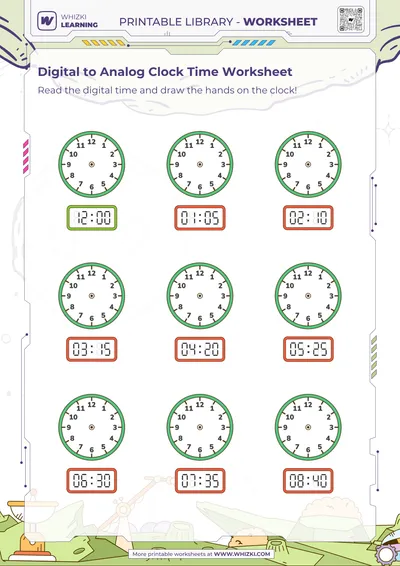 Digital to Analog Clock Time Worksheet