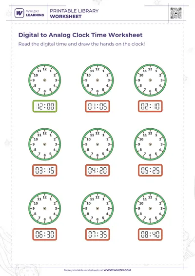 Digital to Analog Clock Time Worksheet
