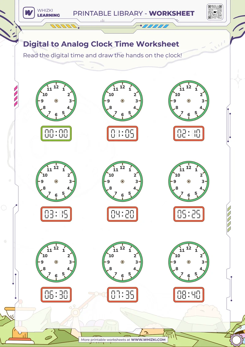 Digital to Analog Clock Time Worksheet