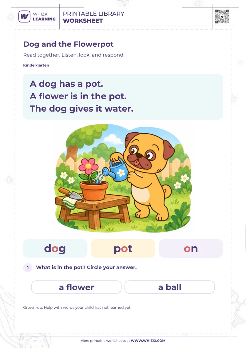 Dog and the Flowerpot Story Worksheet