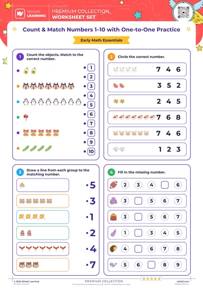 Count & Match Numbers 1–10 with One-to-One Practice