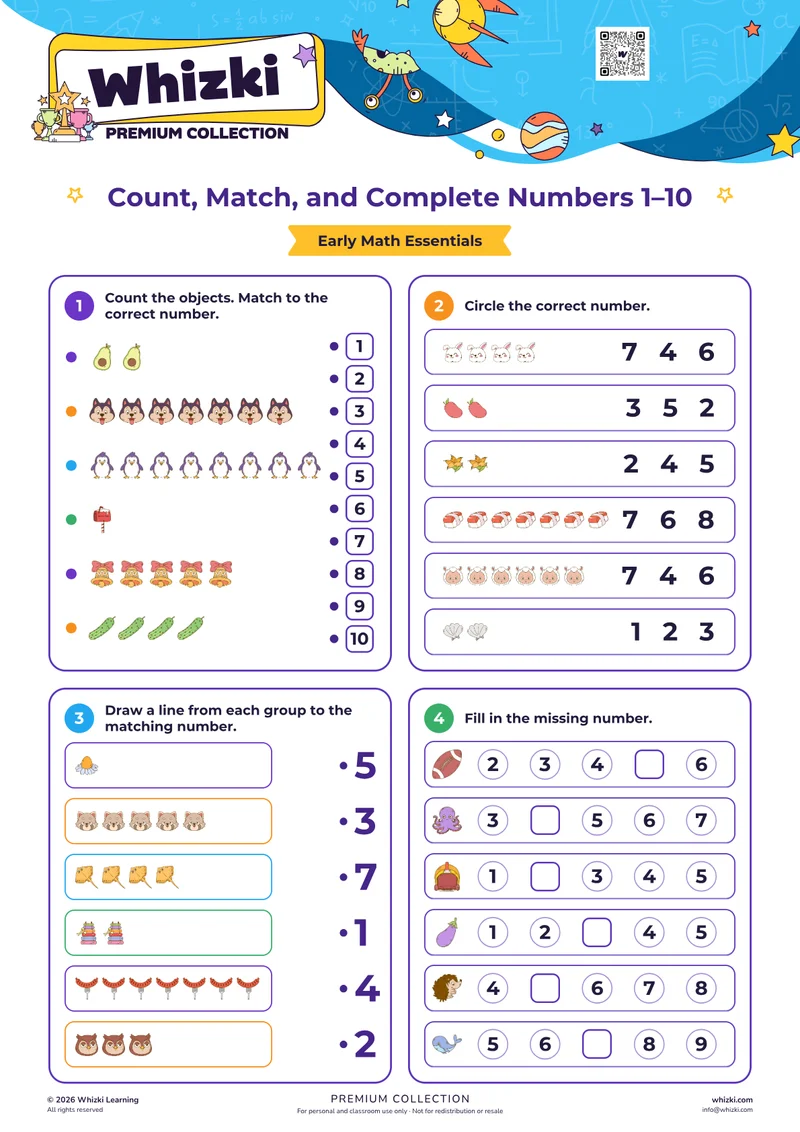 Count, Match, and Complete Numbers 1–10