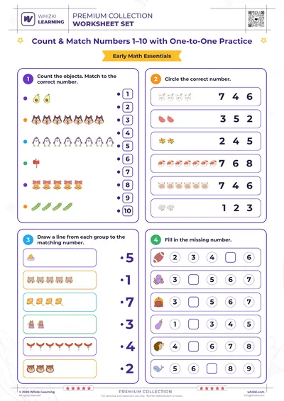 Count & Match Numbers 1–10 with One-to-One Practice