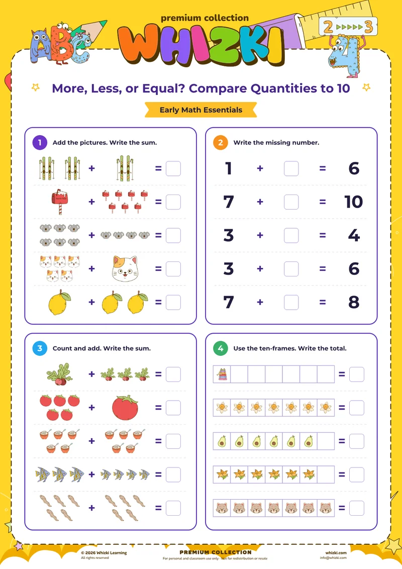 More, Less, or Equal? Compare Quantities to 10