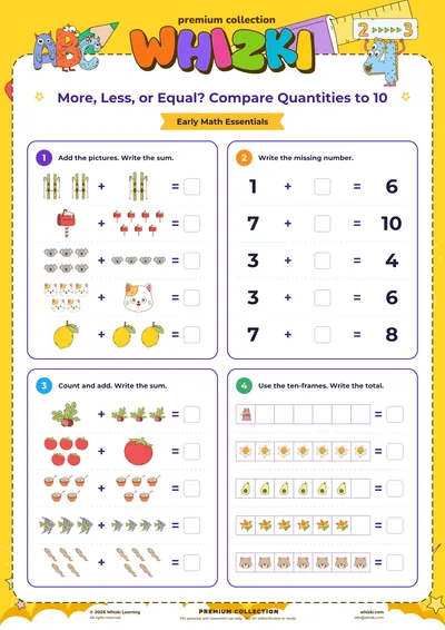 More, Less, or Equal? Compare Quantities to 10