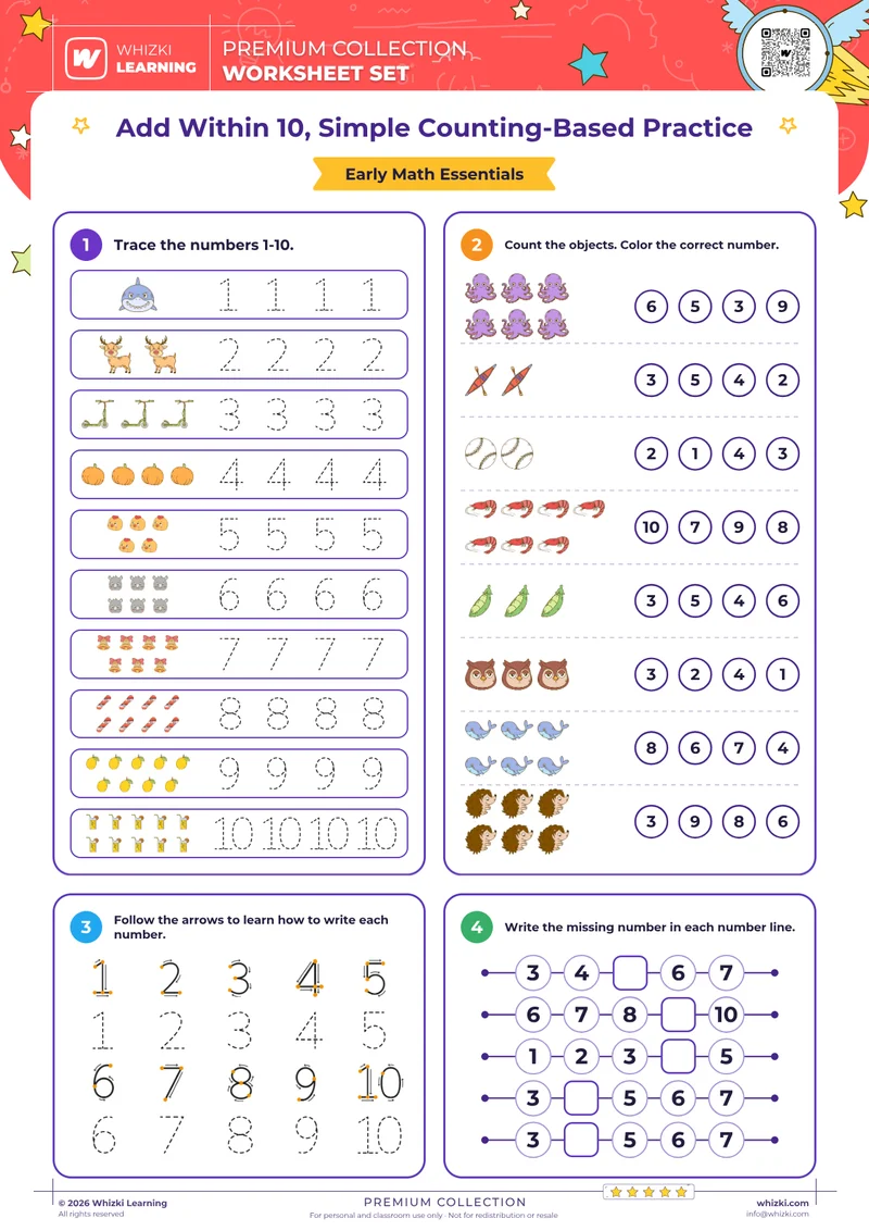 Add Within 10, Simple Counting-Based Practice