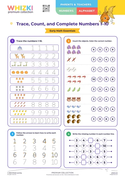 Trace, Count, and Complete Numbers 1–10