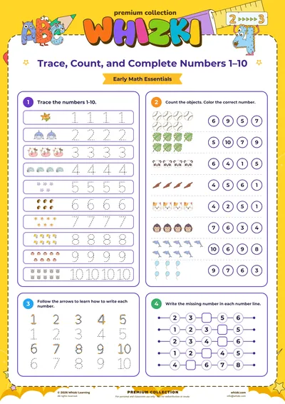 Trace, Count, and Complete Numbers 1–10