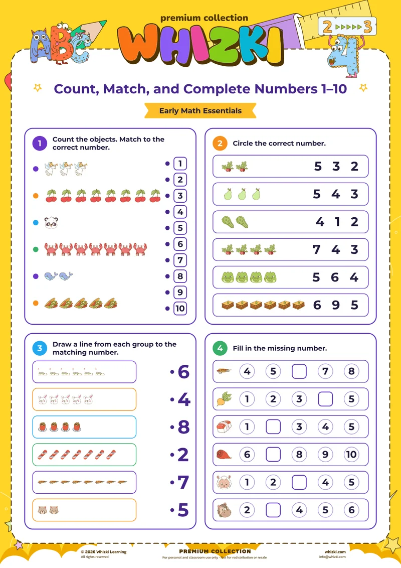 Count, Match, and Complete Numbers 1–10