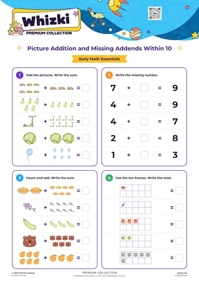 Picture Addition and Missing Addends Within 10