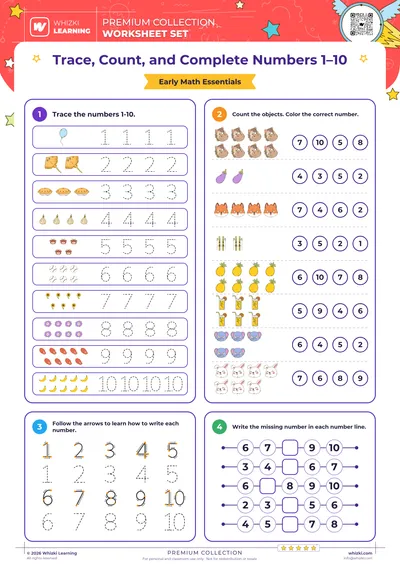 Trace, Count, and Complete Numbers 1–10