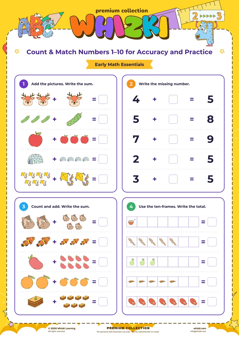 Count & Match Numbers 1–10 for Accuracy and Practice