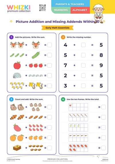 Picture Addition and Missing Addends Within 10