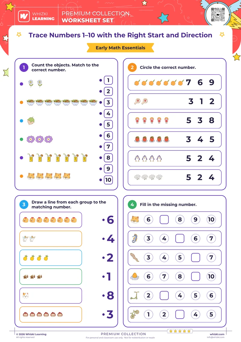 Trace Numbers 1–10 with the Right Start and Direction