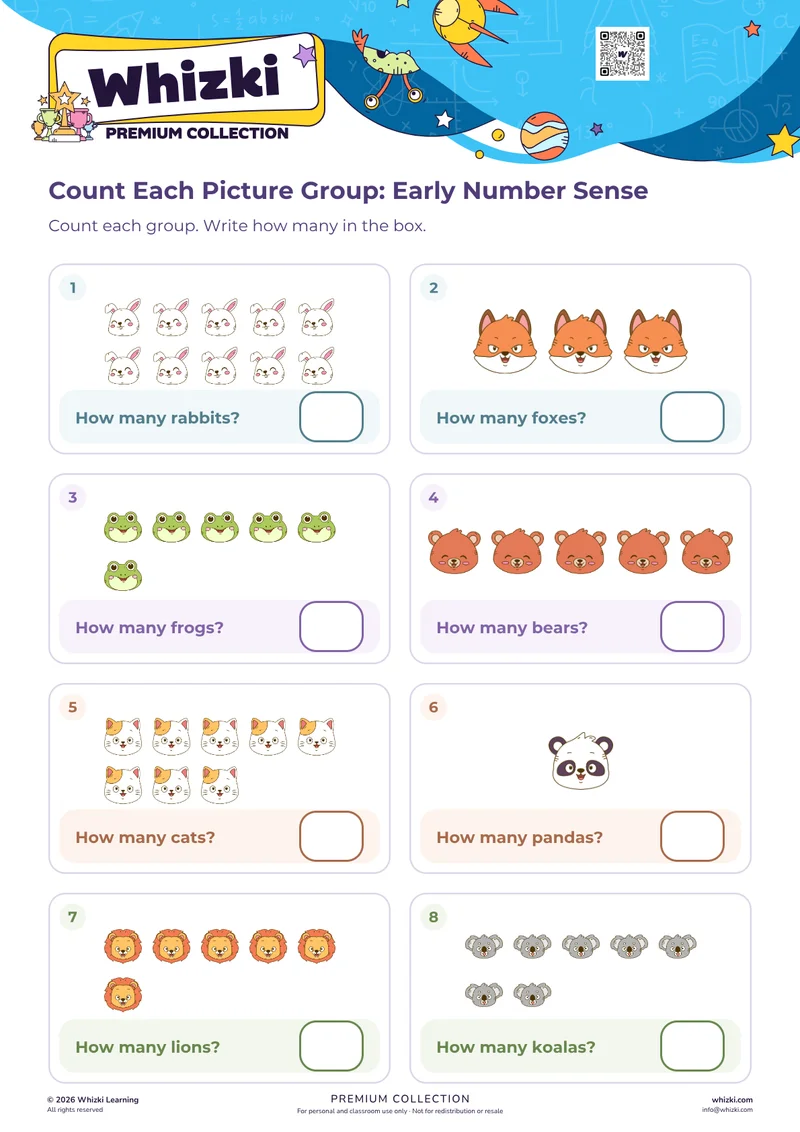 Count Each Picture Group: Early Number Sense