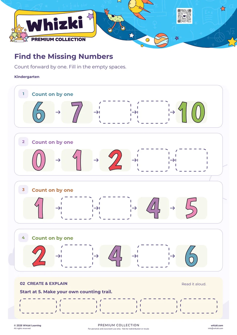Fill the Missing Numbers in Number Trails