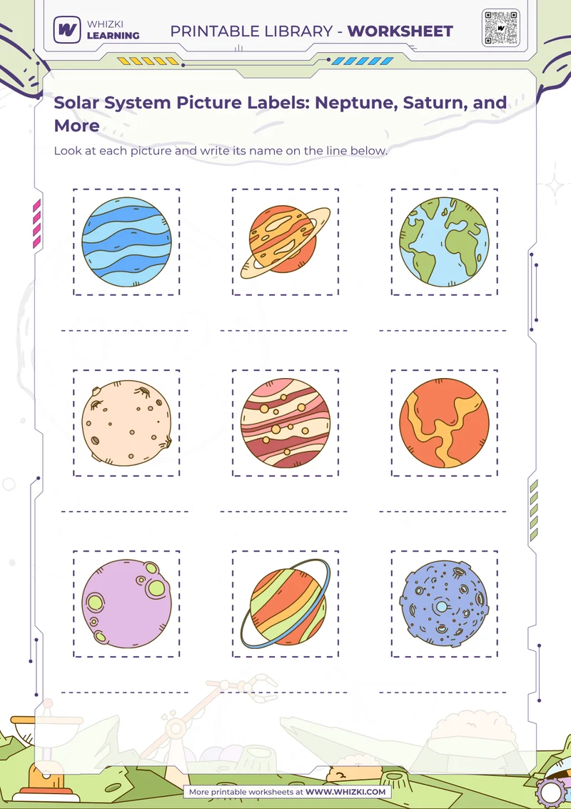 Solar System Picture Labels: Neptune, Saturn, and More