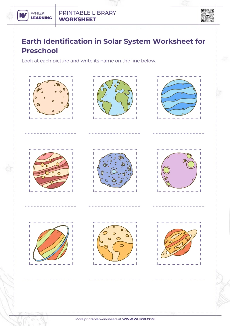 Earth Identification in Solar System Worksheet for Preschool