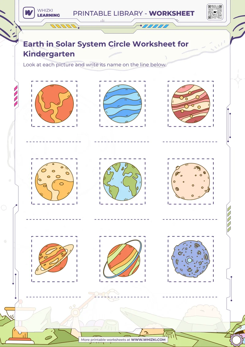Earth in Solar System Circle Worksheet for Kindergarten