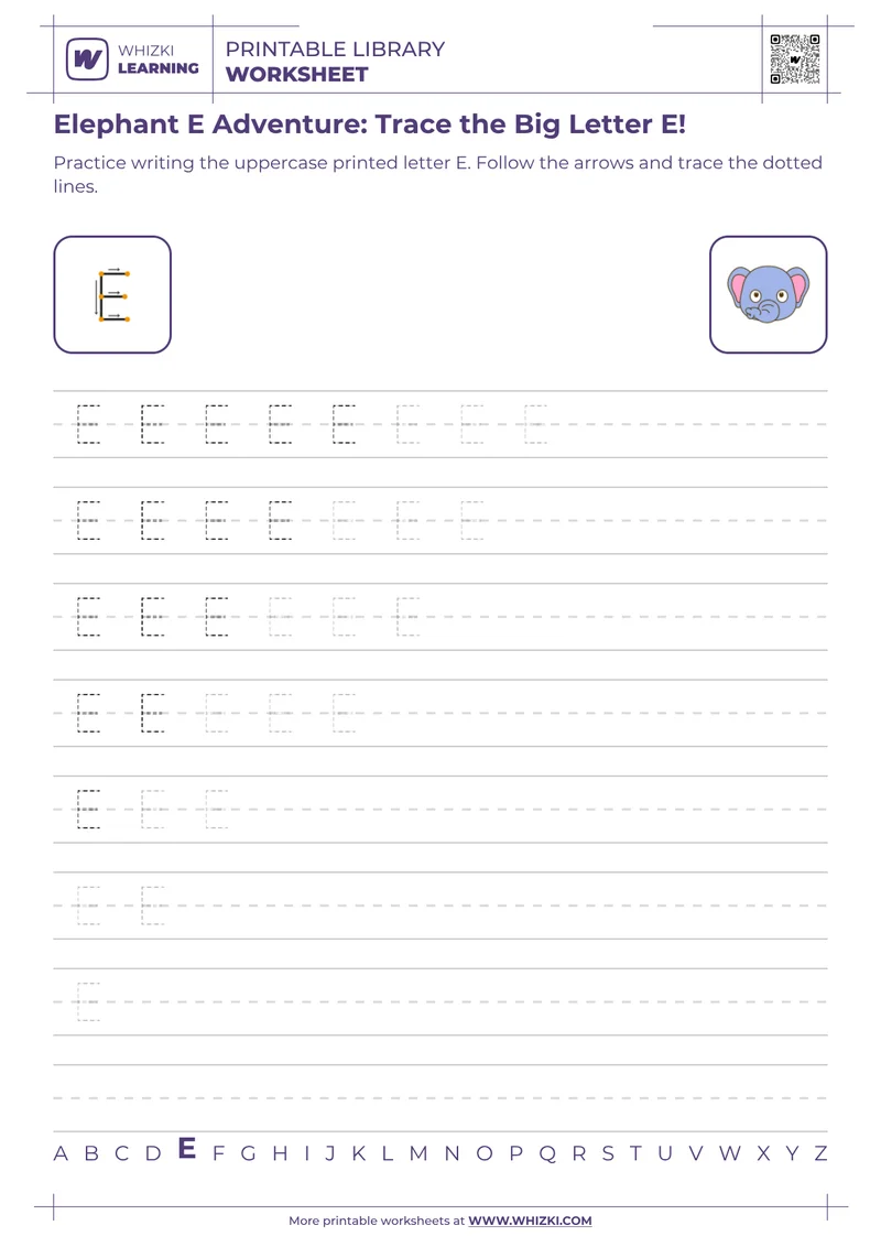 Elephant E Adventure: Trace the Big Letter E!