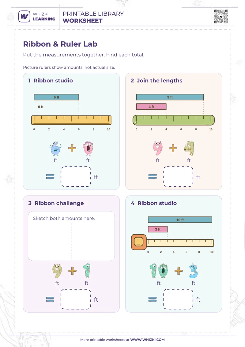 Feet Addition Measurement Worksheet
