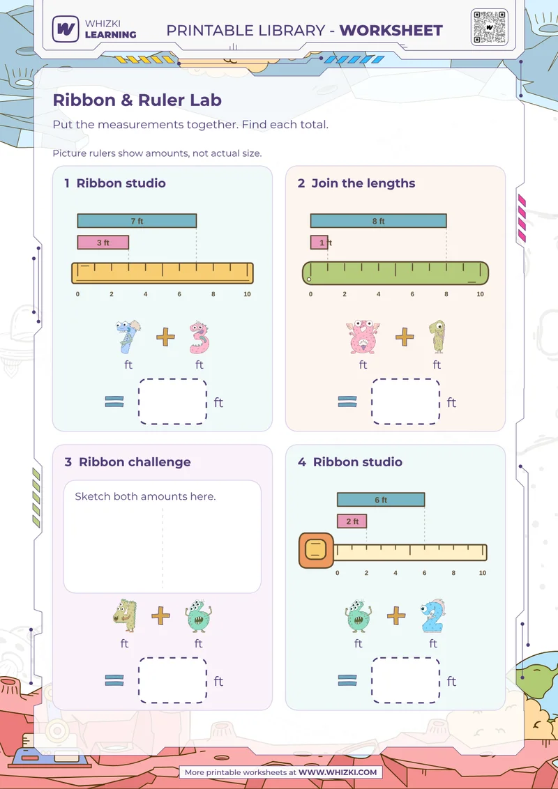 Feet Measurement Addition Worksheet