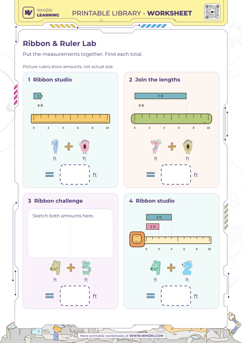 Feet Measurement Addition Worksheet