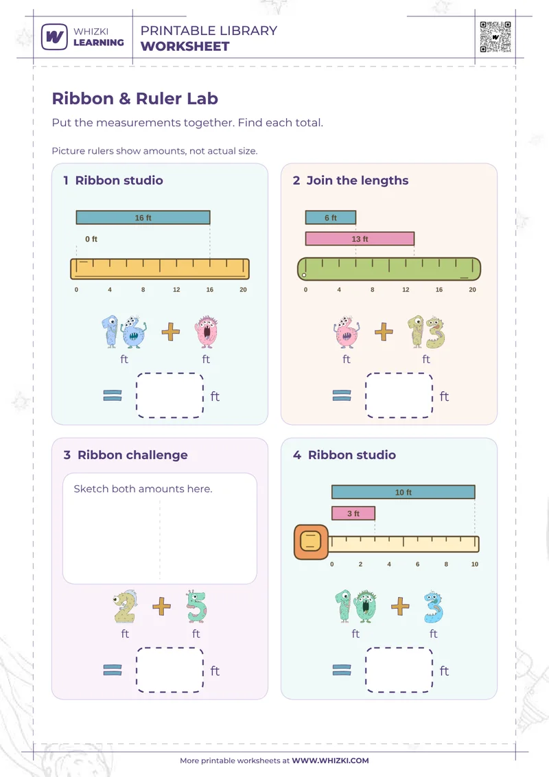 Feet Measurement Addition Worksheet