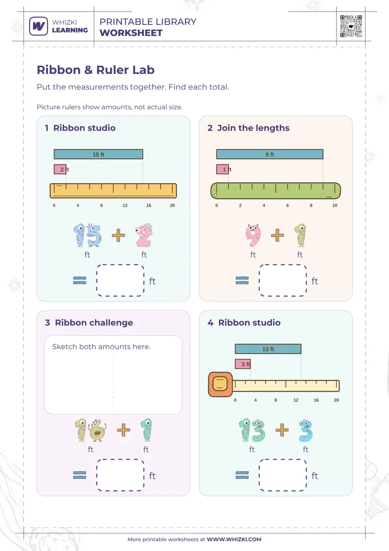 Feet Measurement Addition Worksheet