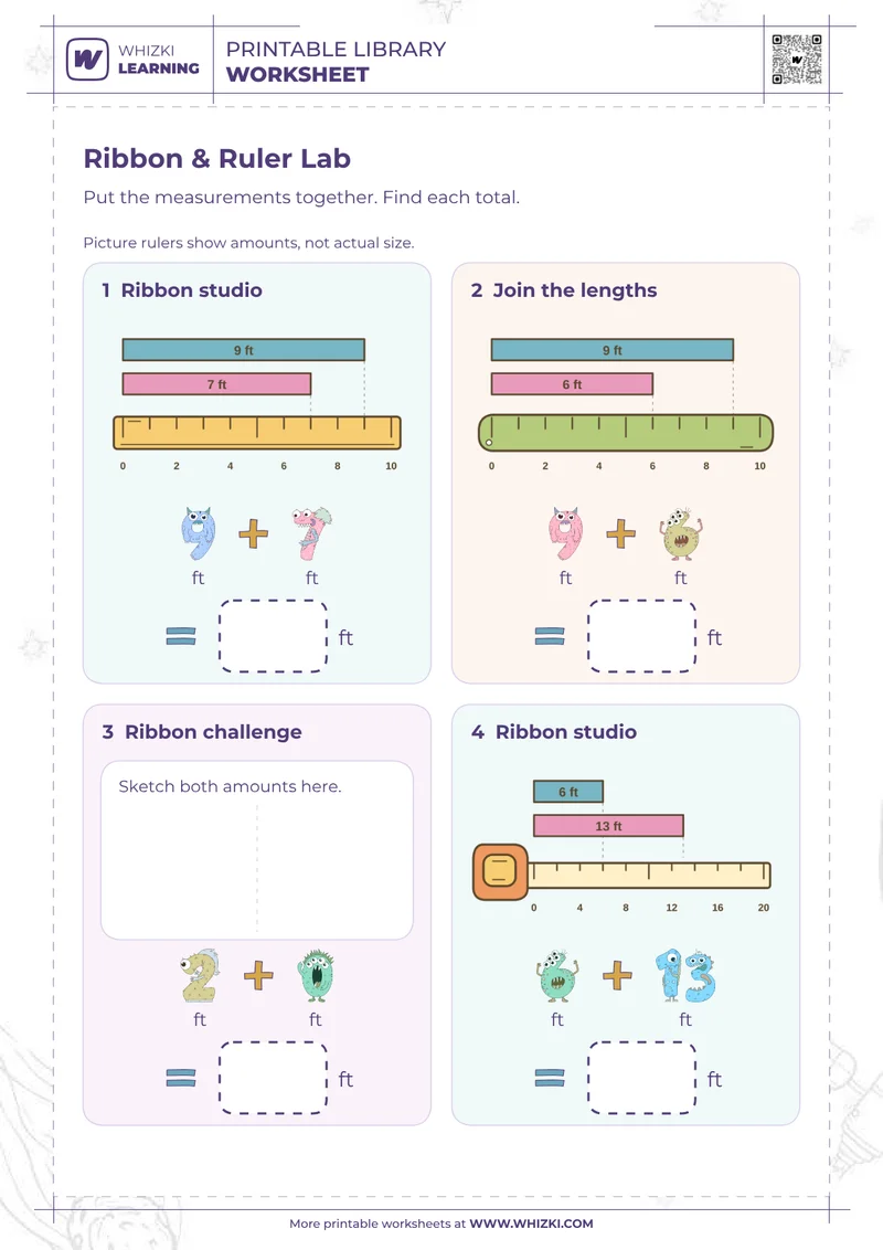 Feet Measurement Addition Worksheet