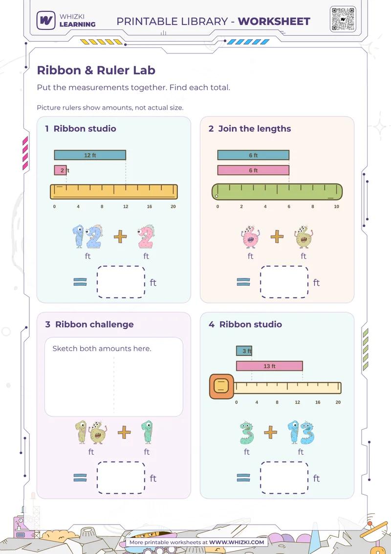 Feet Measurement Addition Worksheet