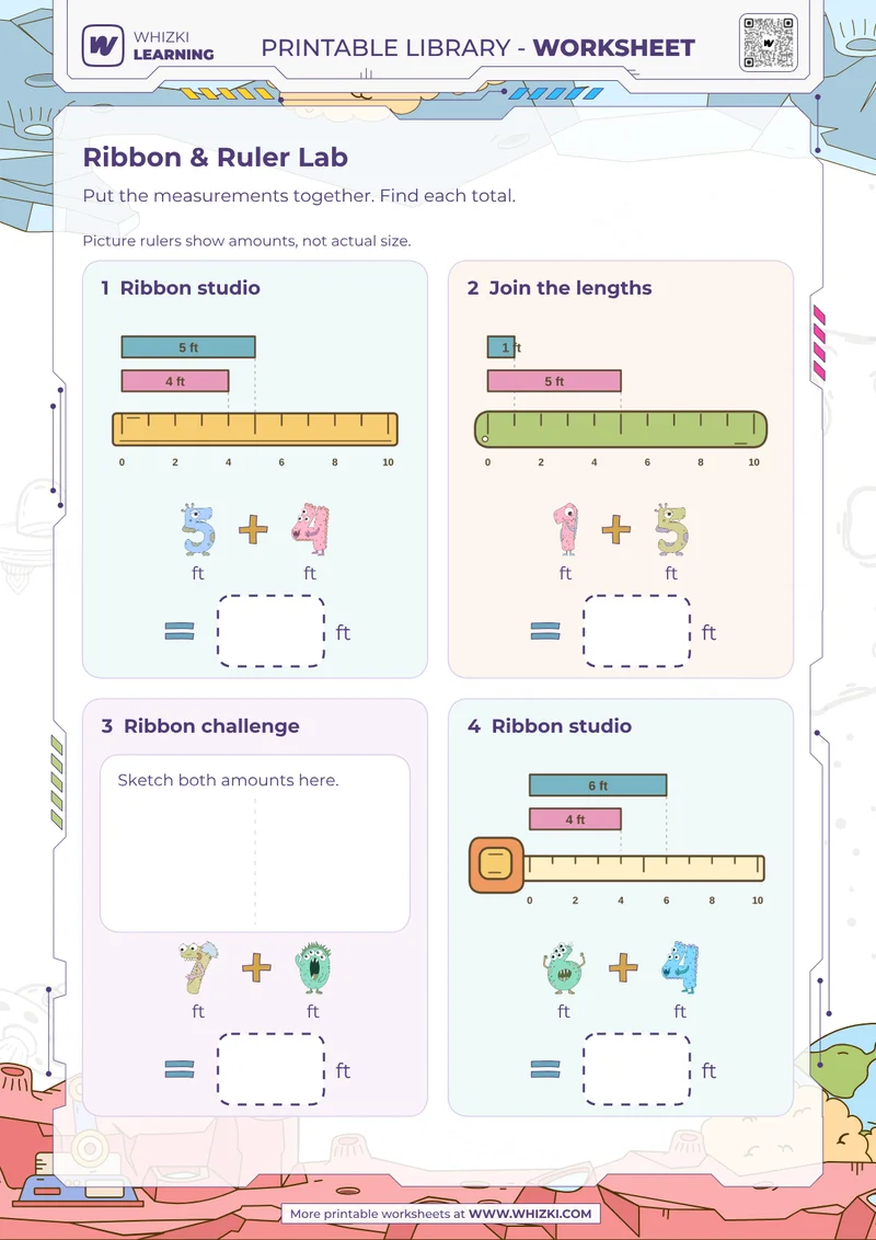 Feet Measurement Addition Worksheet