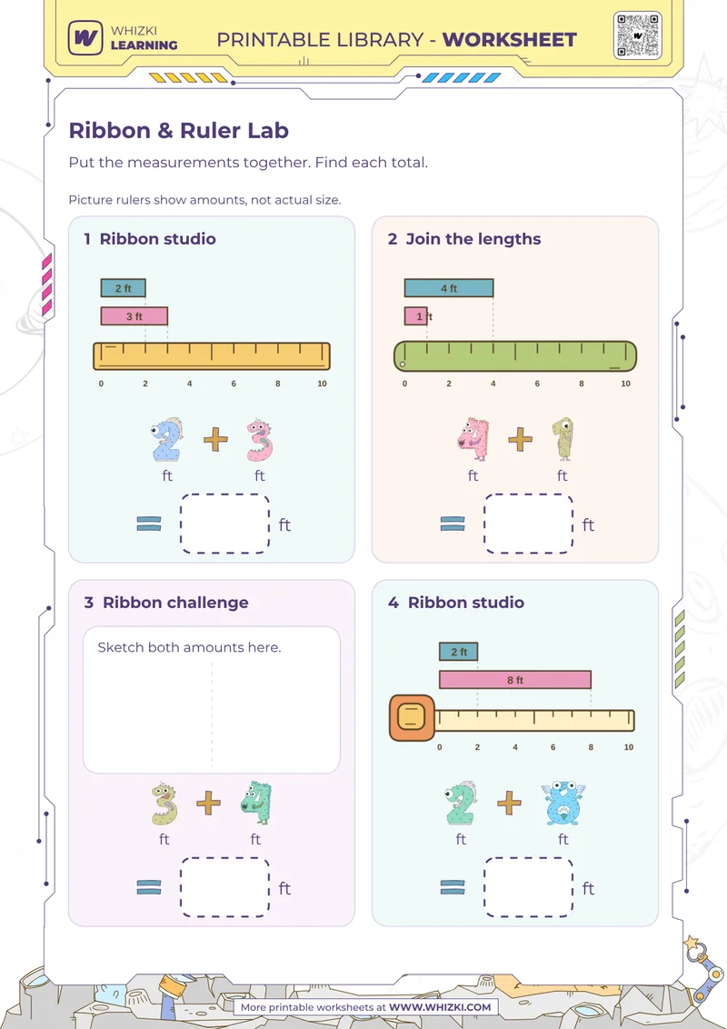 Feet Measurement Addition Worksheet