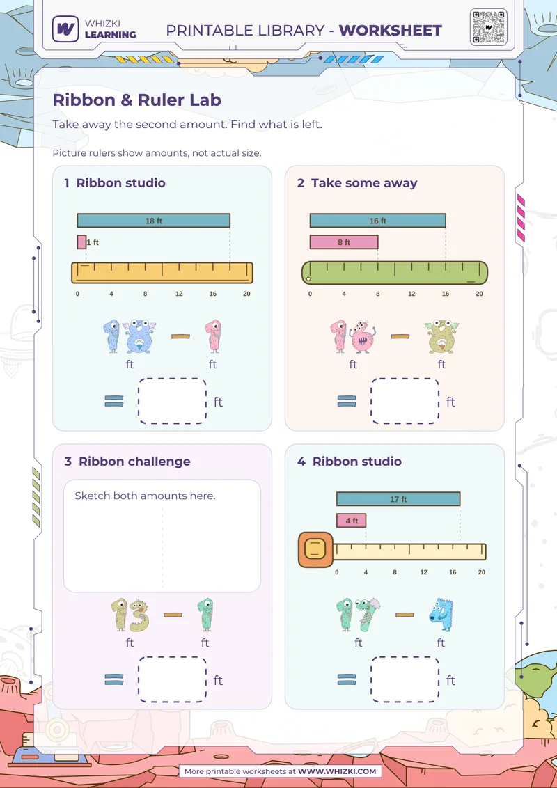 Feet Measurement Subtraction Worksheet