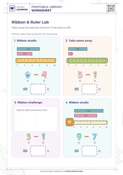 Feet Measurement Subtraction Worksheet