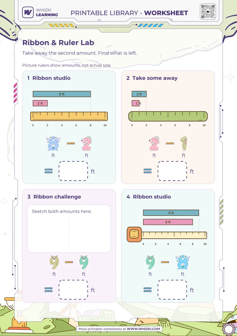 Feet Measurement Subtraction Worksheet