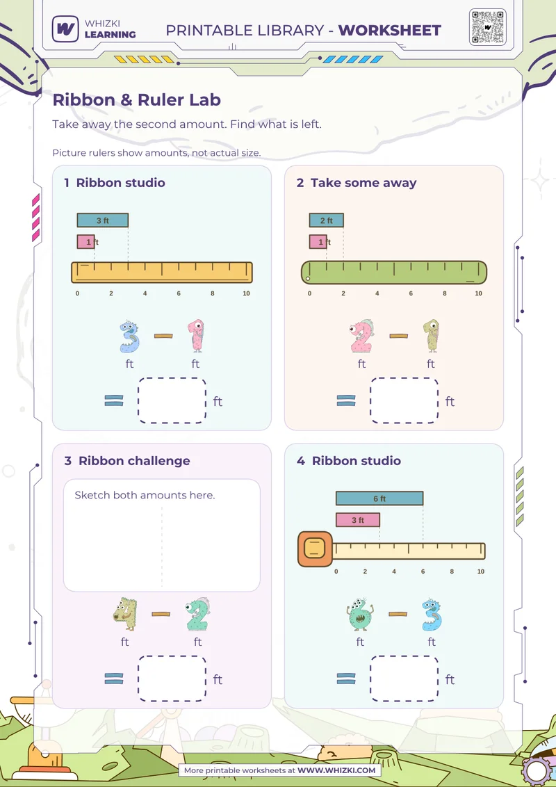 Feet Measurement Subtraction Worksheet