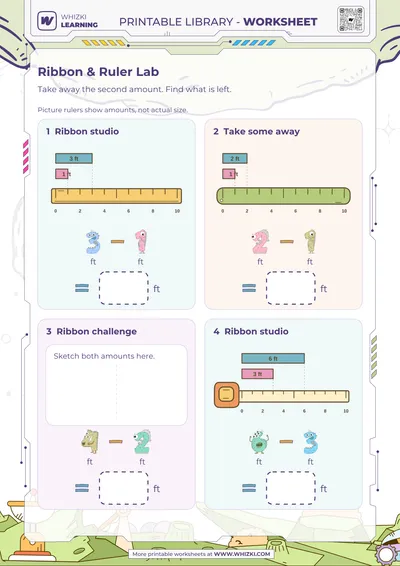 Feet Measurement Subtraction Worksheet