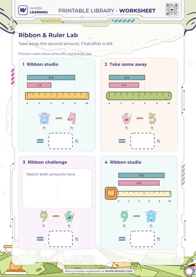 Feet Measurement Subtraction Worksheet