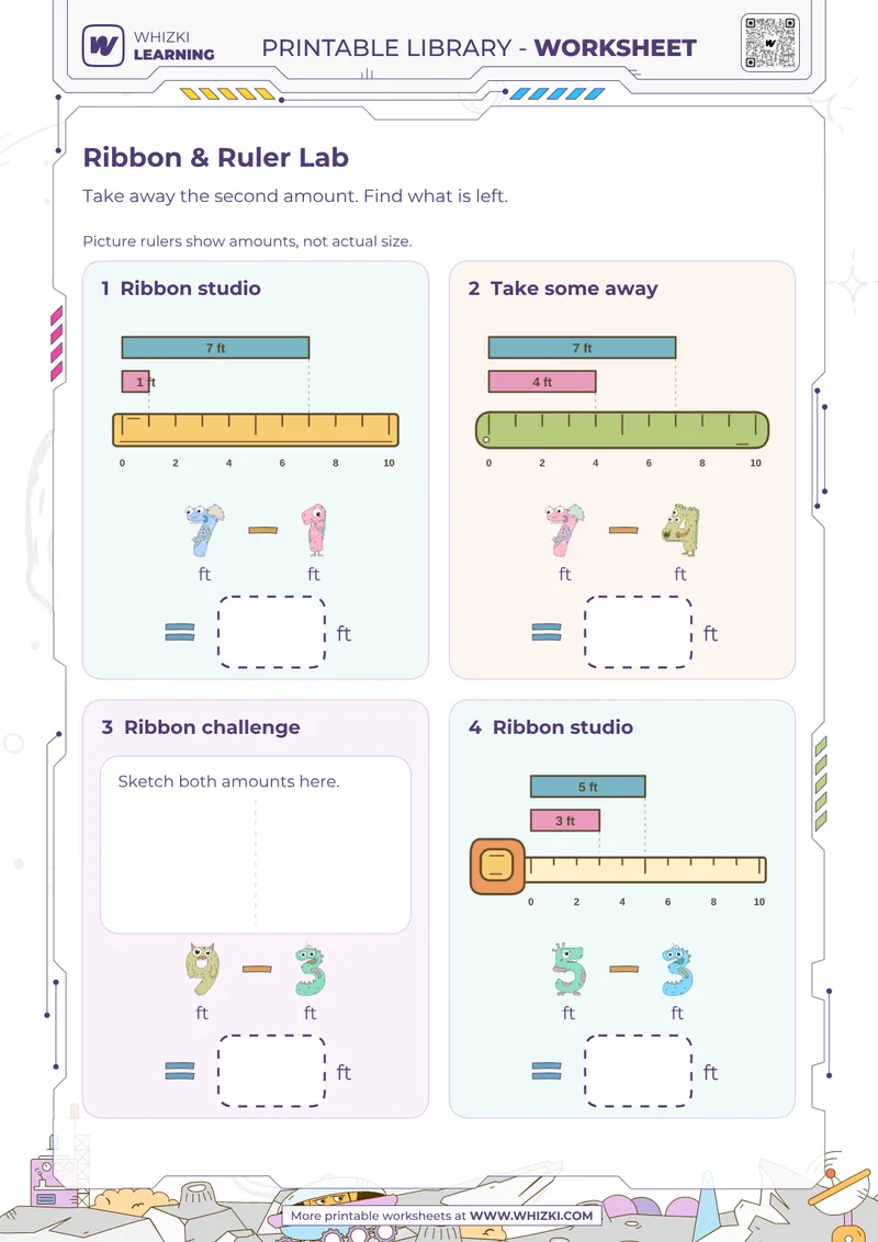 Feet Measurement Subtraction Worksheet