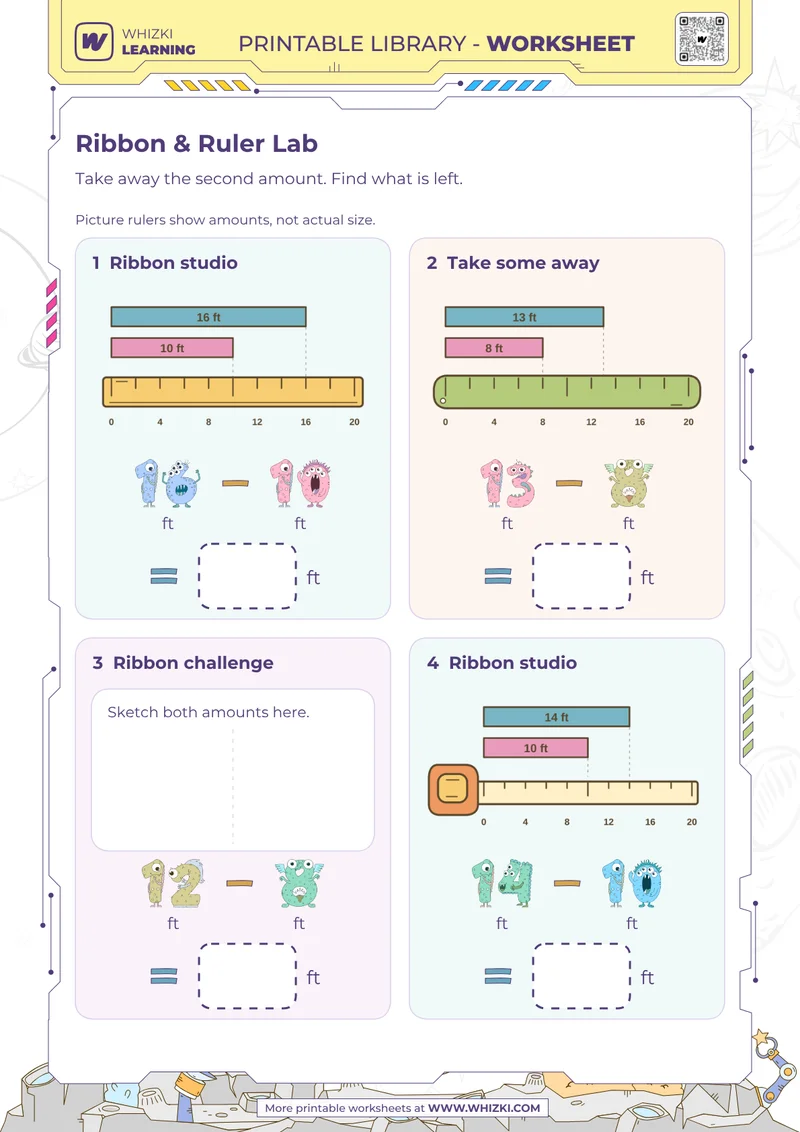 Feet Measurement Subtraction Worksheet