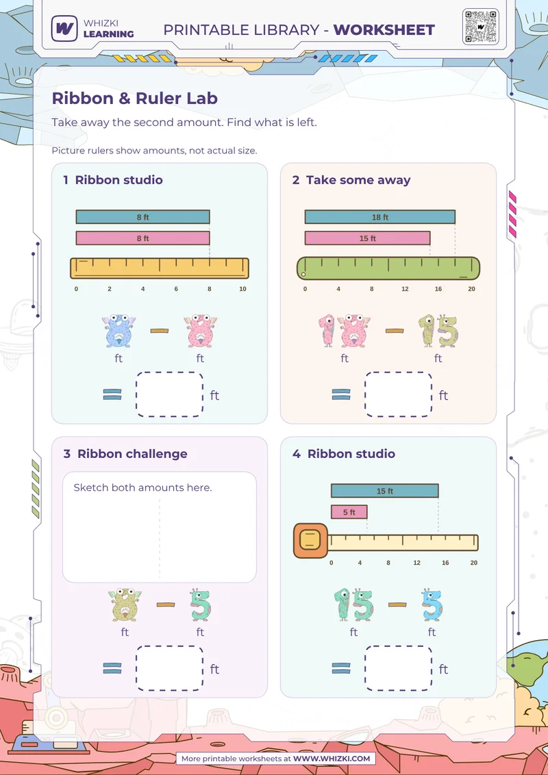 Feet Measurement Subtraction Worksheet