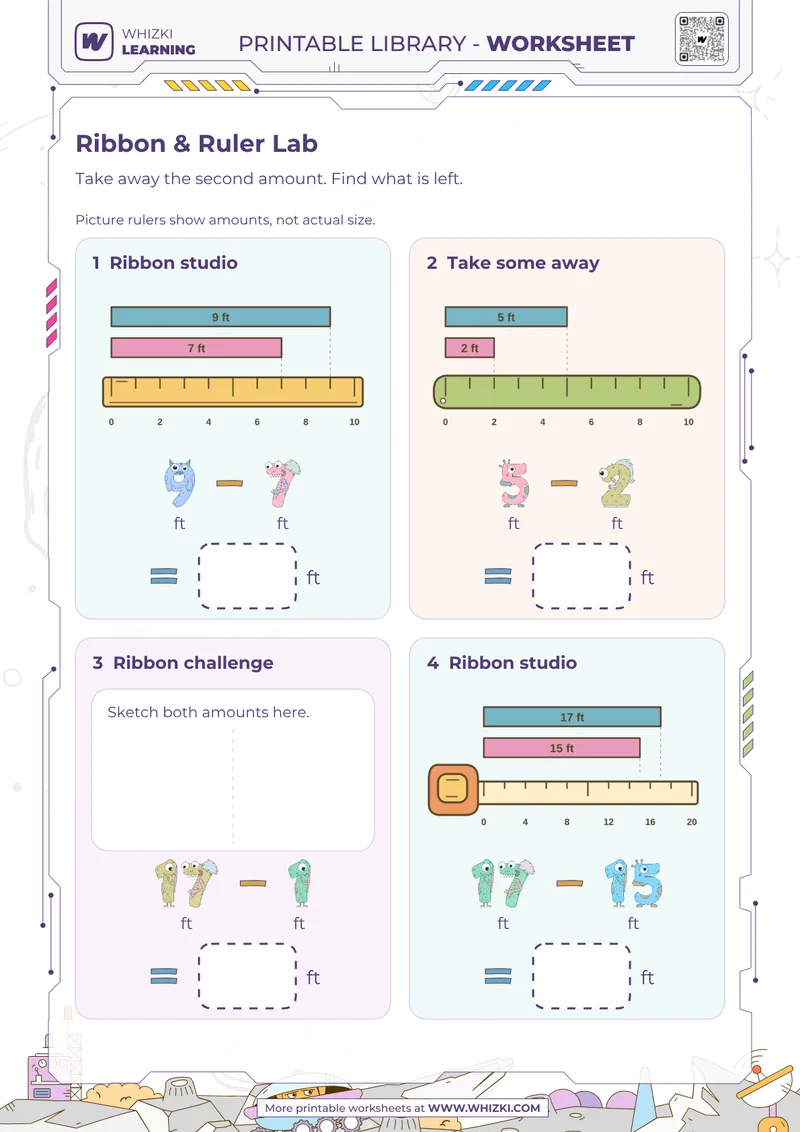 Feet Measurement Subtraction Worksheet