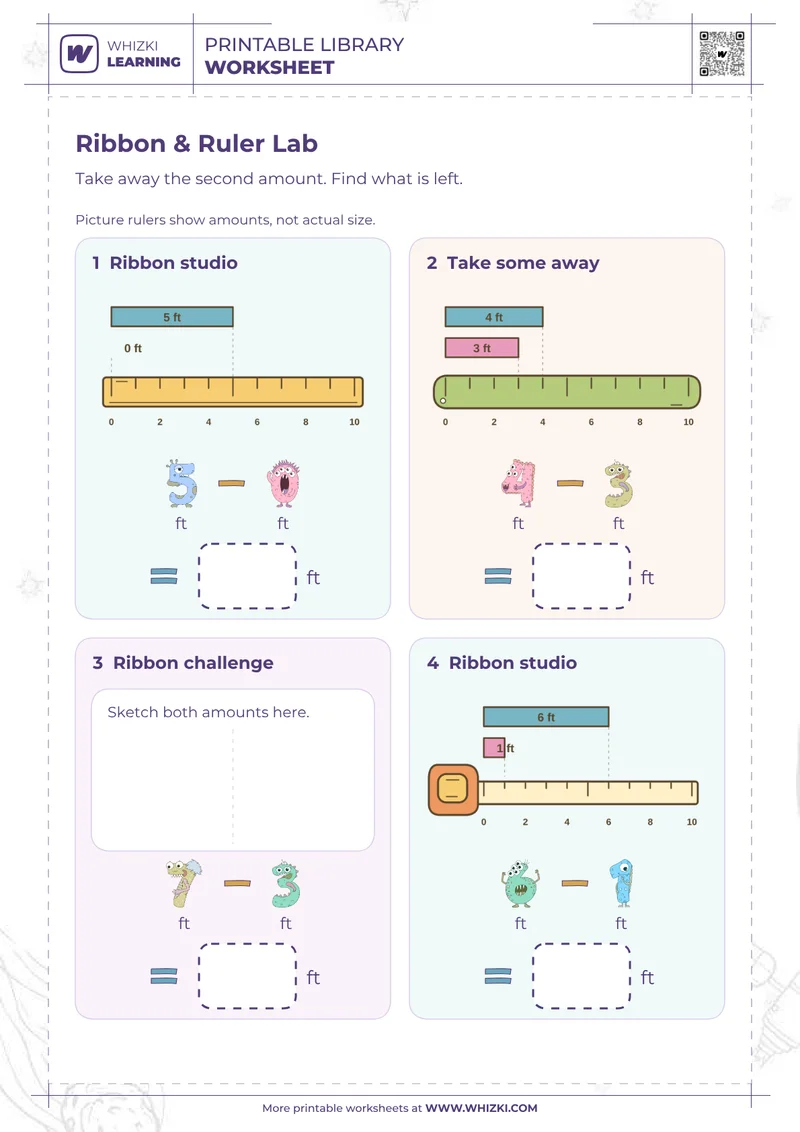 Feet Measurement Subtraction Worksheet