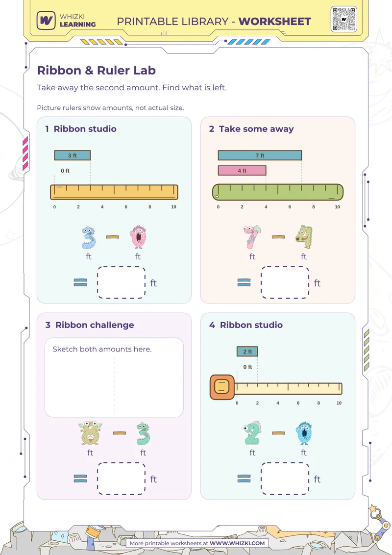 Feet Measurement Subtraction Worksheet