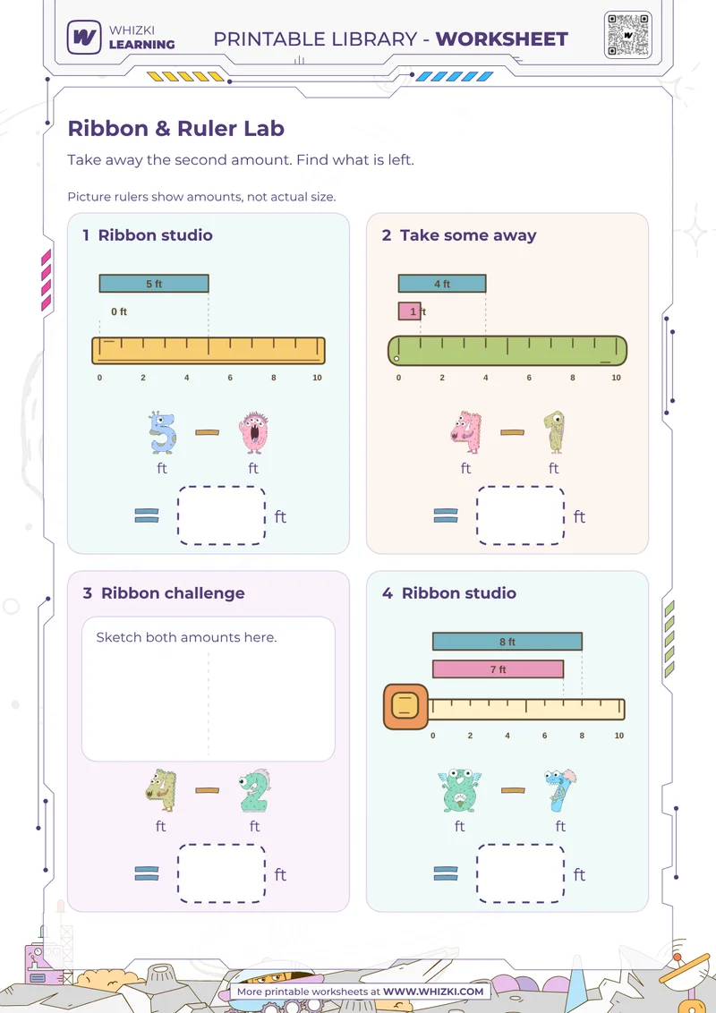 Feet Measurement Subtraction Worksheet