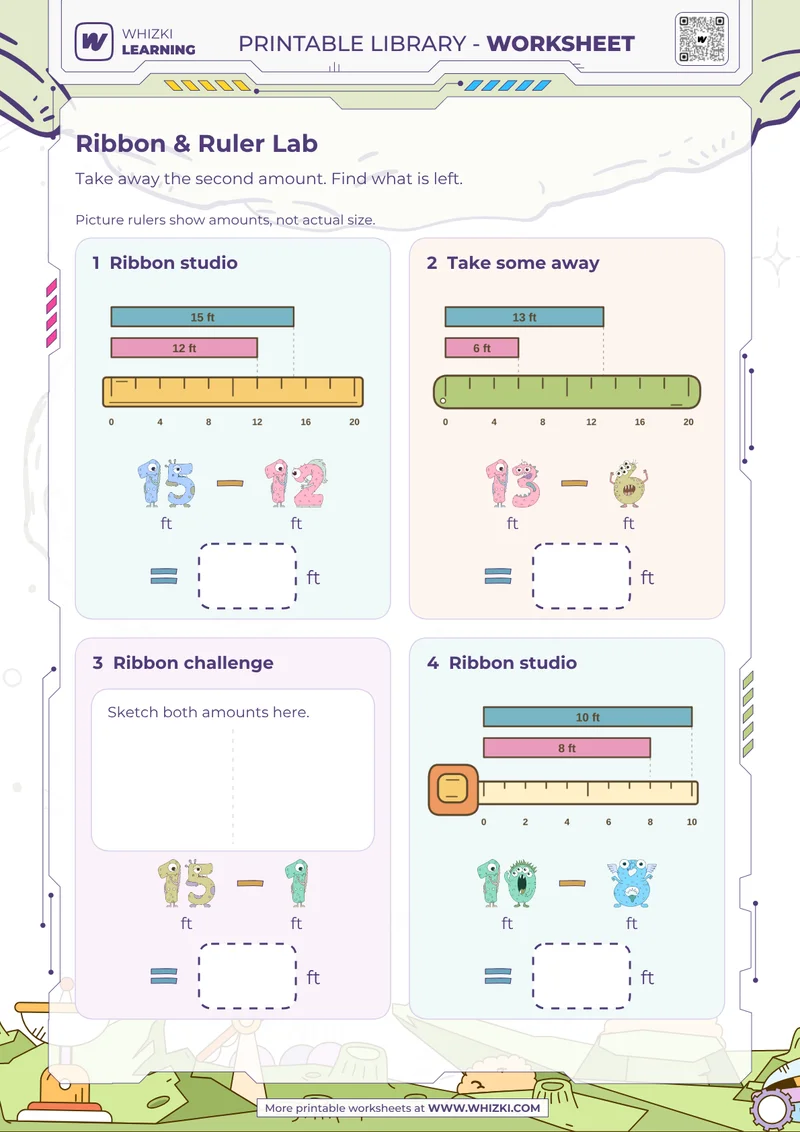 Feet Measurement Subtraction Worksheet