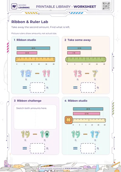 Feet Subtraction Measurement Worksheet