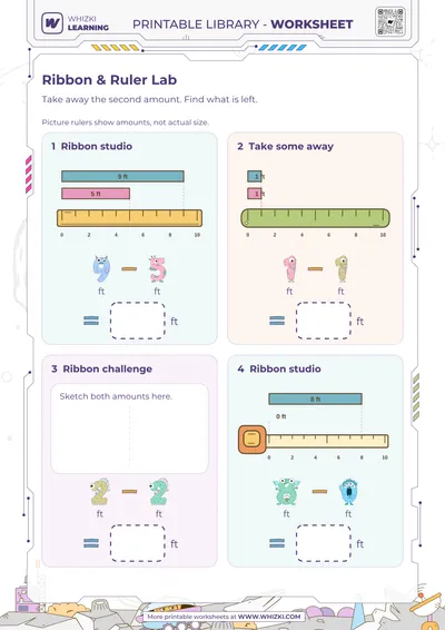 Feet Subtraction Measurement Worksheet