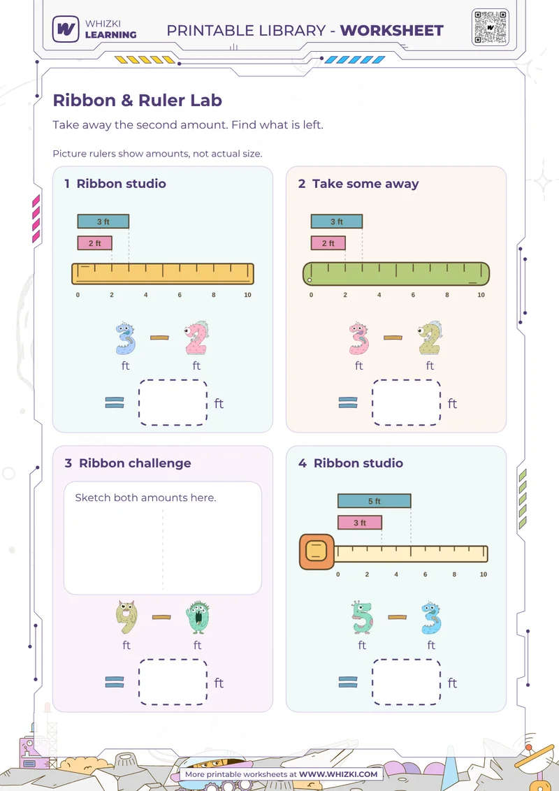Feet Subtraction Measurement Worksheet
